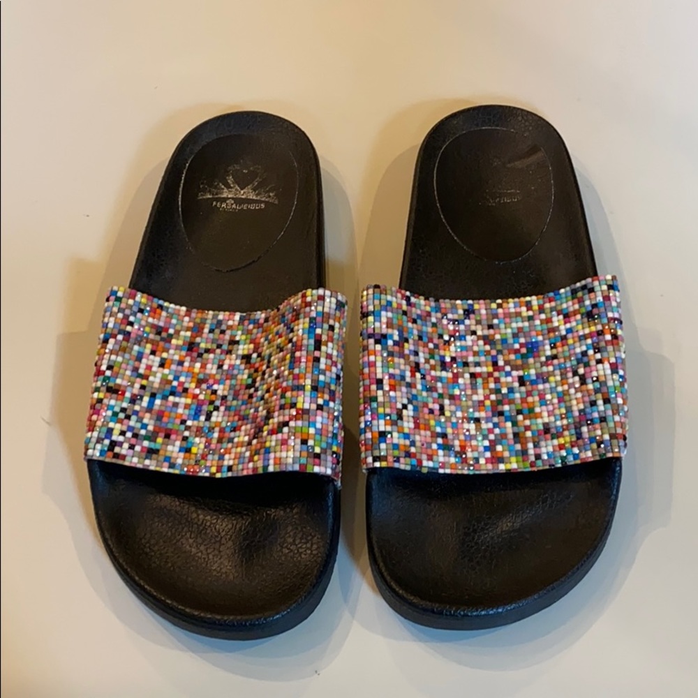 Fergalicious multi colored beaded slides